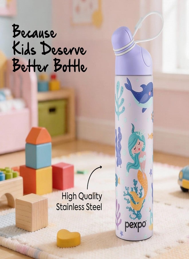 PEXPO Water Bottle for School Kids, ISI Certified Stainless Steel Sipper Bottle for Kids 470ml | Hot & Cold Thermos Insulated Water Bottle|6+ Years Kids|Pico 500 - Purple - Mermaid - Image 3